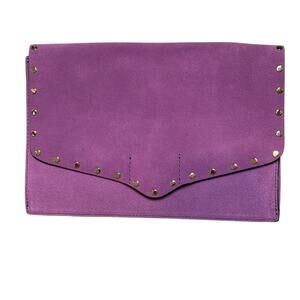 Rebecca Minkoff Womens Purple Suede Studded Envelope Clutch Bag Night Out Glam